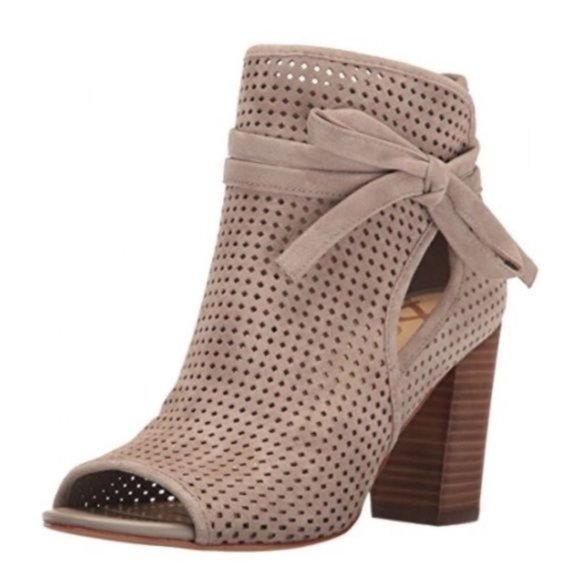 Sam Edelman 7M Tan Leather Caged Laser Cut Booties Heels ELLERY Sandals Open Toe - Picture 1 of 8